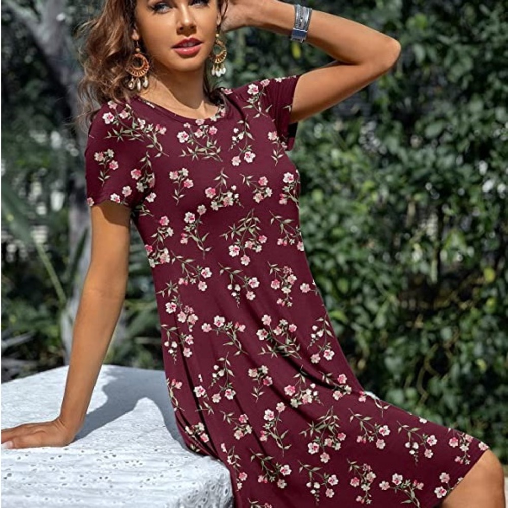 Dusdimon - Burgundy Floral Dress
